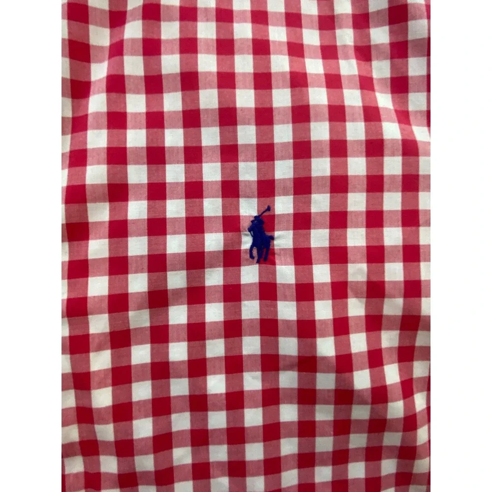 Polo Ralph Lauren Mens XL Gingham Shirt Red White Non-Iron Long Sleeve Button